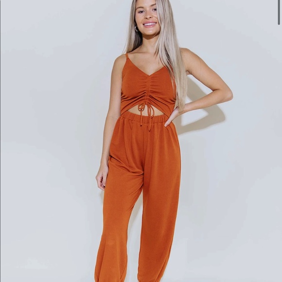 ISO kittenish essential cutout jumpsuit in pumpkin